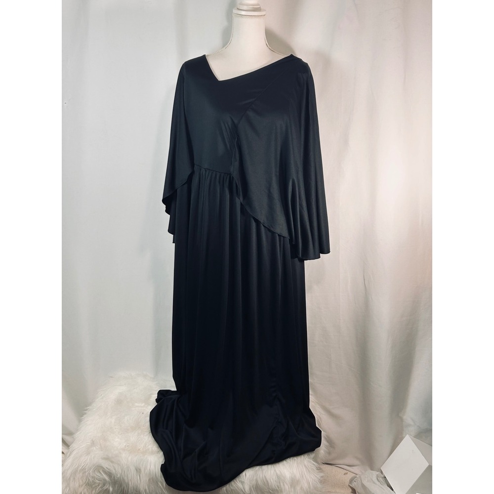 KOH KOH Womens Black Cape Overlay Asymmetrical Maxi Dress Plus Size 2X Formal
